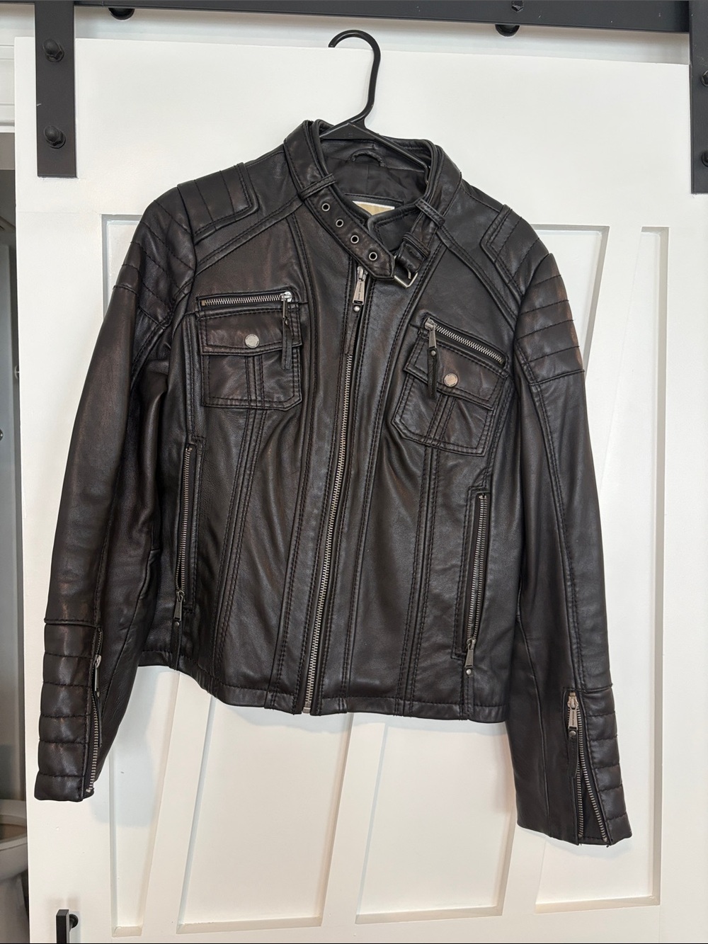 Women's Michael Kors Black Leather Moto Jacket - Classic Biker Style